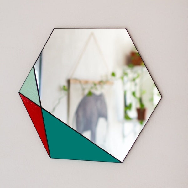 Stained Glass Mirror, Hexagonal Mirror, Colorfull Mirror, Modern Mirror, Wall Mirror, Decorative Mirror, Home Decor, Customized Mirror