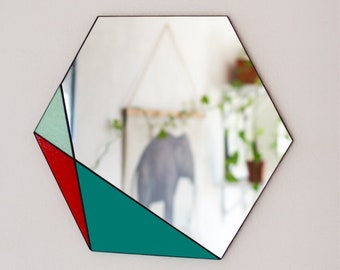 Sechseckiger Wandspiegel, Buntglasspiegel zum Aufhängen, Spiegel mit Farben, moderner Spiegel, dekorativer Spiegel, Wanddekoration