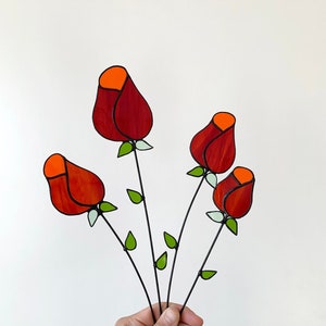 Stained Glass Rose, Stained Glass Rose Bouquet, Stained Glass Stake, Stained Glass Flowers Table Decoration, Flower Pot Deco, Garden Deco