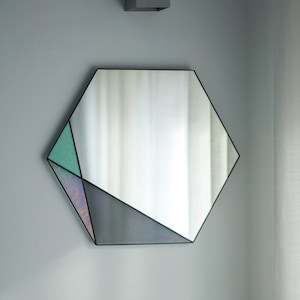 Custom Hexagonal Mirror,  Wall Decor Hanging Mirror,  Colored Mirror, Modern Mirror, Hanging Mirror, Stained Glass Mirror, Wall Decor