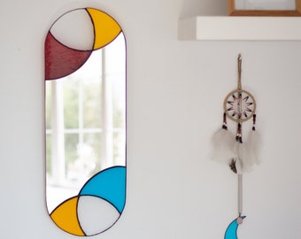 Stained Glass Oval Mirror, Elongated Colorful Arch Mirror, Oval Wall Mirror, Modern Mirror, Custom Color Mirror, Colorful Hanging Mirror