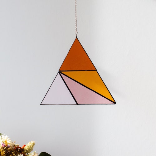 Attrape-soleil en vitrail triangulaire, ornement pyramidal, attrape-soleil en vitrail moderne, attrape-soleil pour fenêtre, décoration de fenêtre