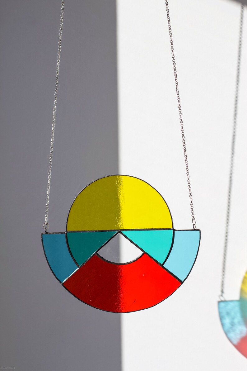 Rising Sun Suncatcher, Colorful Stained Glass Suncatcher, Geometric suncatcher, Hanging Glass Ornament, Mobile for windows image 4