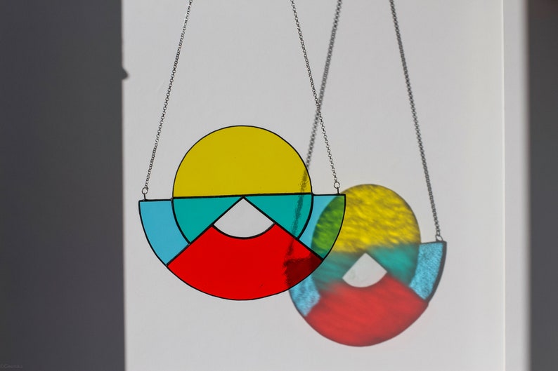 Rising Sun Suncatcher, Colorful Stained Glass Suncatcher, Geometric suncatcher, Hanging Glass Ornament, Mobile for windows image 8