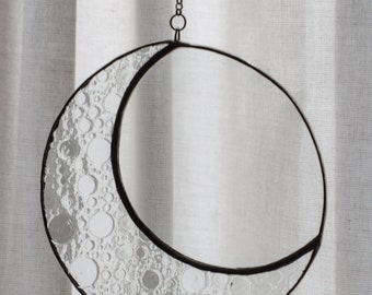 Stained glass Moon, Hanging Moon for windows and walls, Crescent Moon Suncatcher