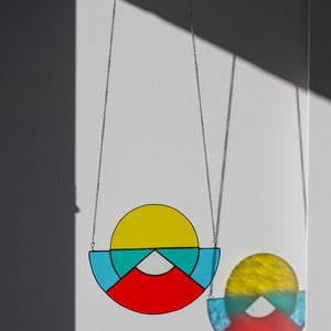 Rising Sun Suncatcher, Colorful Stained Glass Suncatcher, Geometric suncatcher, Hanging Glass Ornament, Mobile for windows image 7