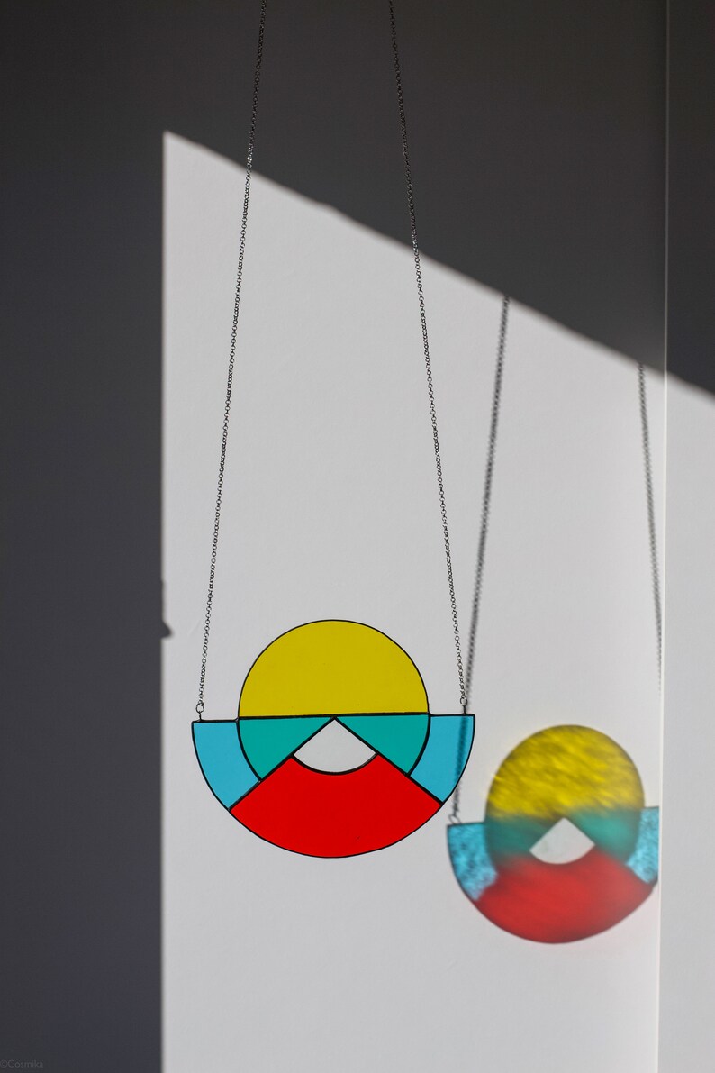 Rising Sun Suncatcher, Colorful Stained Glass Suncatcher, Geometric suncatcher, Hanging Glass Ornament, Mobile for windows image 7