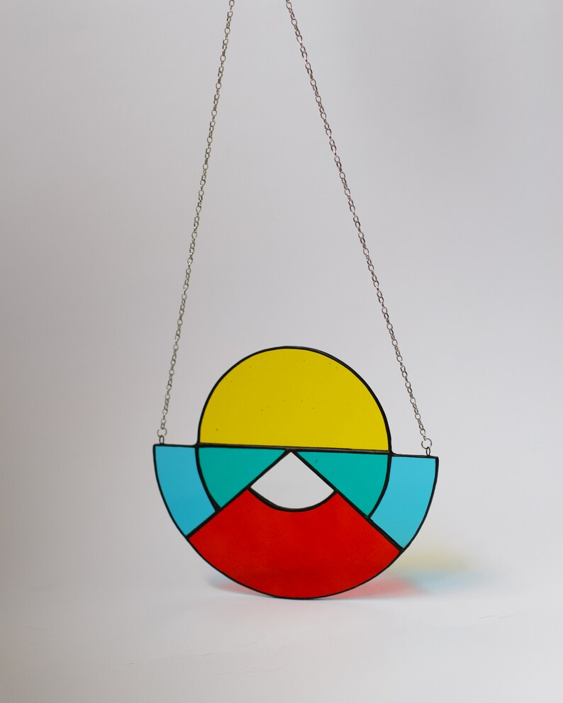 Rising Sun Suncatcher, Colorful Stained Glass Suncatcher, Geometric suncatcher, Hanging Glass Ornament, Mobile for windows image 5