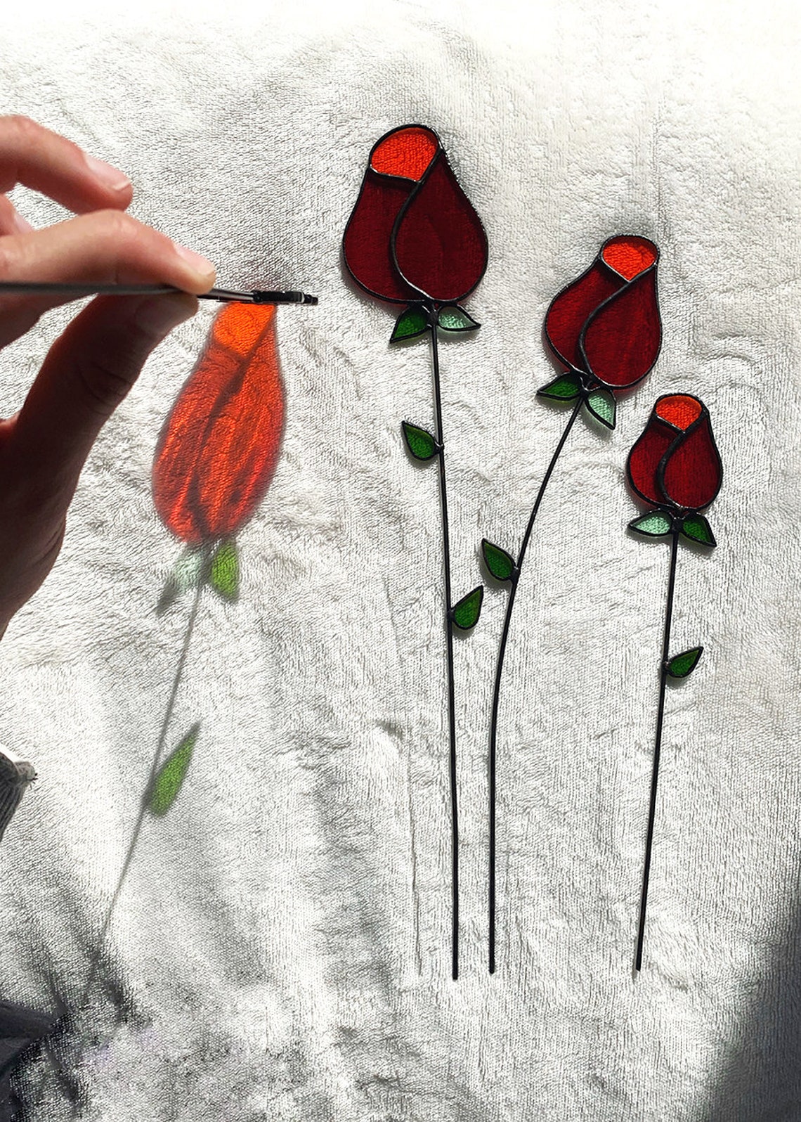 Stained Glass Rose Glass Flower Rose Plant Stake Ornament Etsy