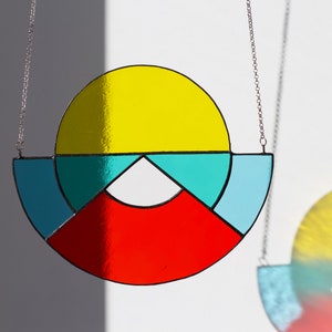 Rising Sun Suncatcher, Colorful Stained Glass Suncatcher, Geometric suncatcher, Hanging Glass Ornament, Mobile for windows image 1