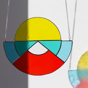 Rising Sun Suncatcher, Colorful Stained Glass Suncatcher, Geometric suncatcher, Hanging Glass Ornament, Mobile for windows image 1