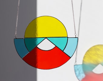 Rising Sun Suncatcher, Colorful Stained Glass Suncatcher,  Geometric suncatcher, Hanging Glass Ornament, Mobile for windows