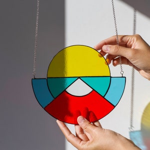 Rising Sun Suncatcher, Colorful Stained Glass Suncatcher, Geometric suncatcher, Hanging Glass Ornament, Mobile for windows image 3