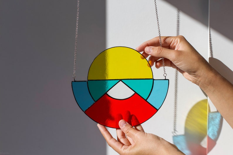 Rising Sun Suncatcher, Colorful Stained Glass Suncatcher, Geometric suncatcher, Hanging Glass Ornament, Mobile for windows image 3