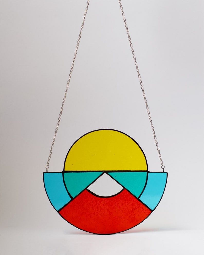 Rising Sun Suncatcher, Colorful Stained Glass Suncatcher, Geometric suncatcher, Hanging Glass Ornament, Mobile for windows image 2