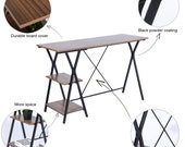 Modern Style L-Shaped Desk Corner Laptop Computer Desk Study Writing Table Wood Metal Workstation with 2 Shelves for Home Office