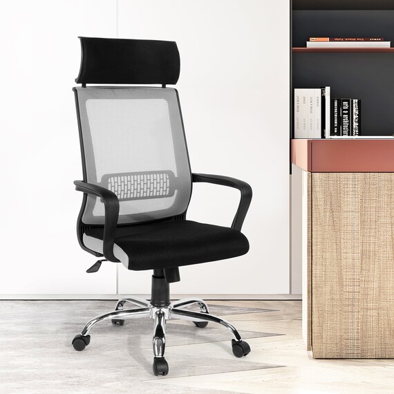 Home Office Chair Armchair Desk Swivel Mesh Adjule Height Ergonomic Lumbar Support Plastic Frame Grey