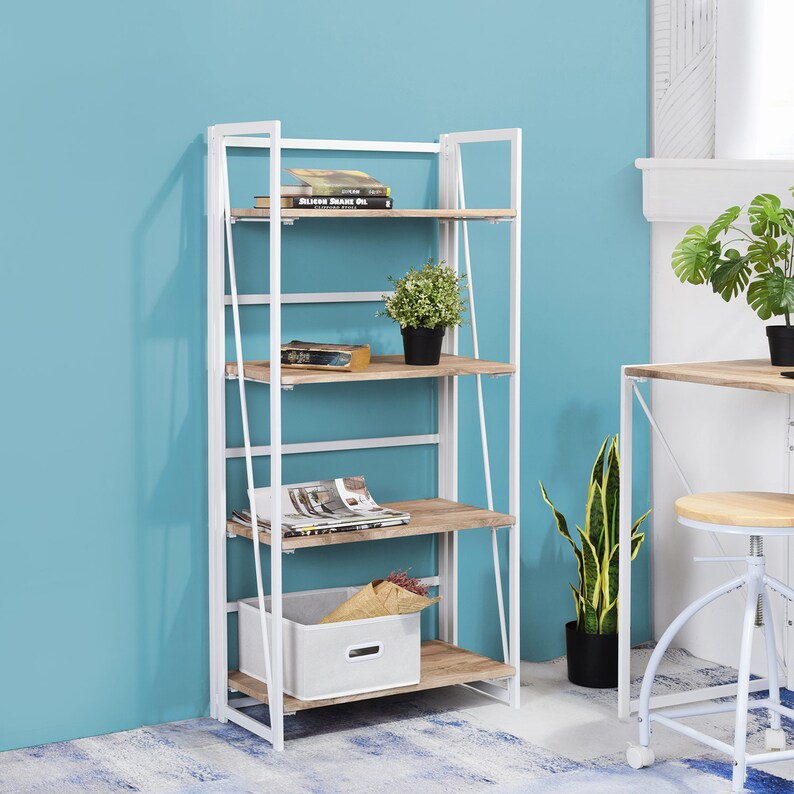 4 Tiers Foldable Bookcase Bookshelf Sy Stand Shelf Folding Organizer Storage Rack Home Living Room Office No Assembly