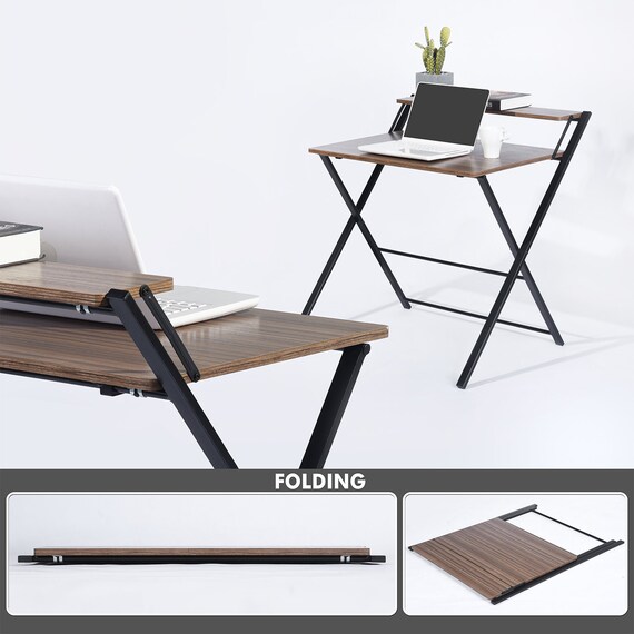 Foldable Folding Study Desk Writing Computer Makeup Table Drawing For Adluts And Children Brown Walnut Console
