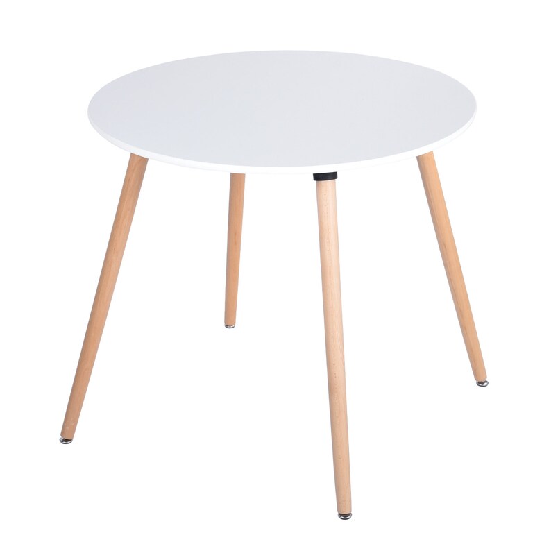 Scandinavian Round White Dining Table With Natural Beech Wood Etsy