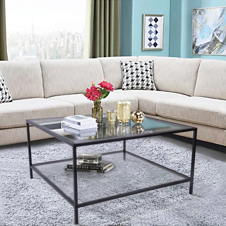 Side End Tables Modern Square Glass Top Steel Frame Designer