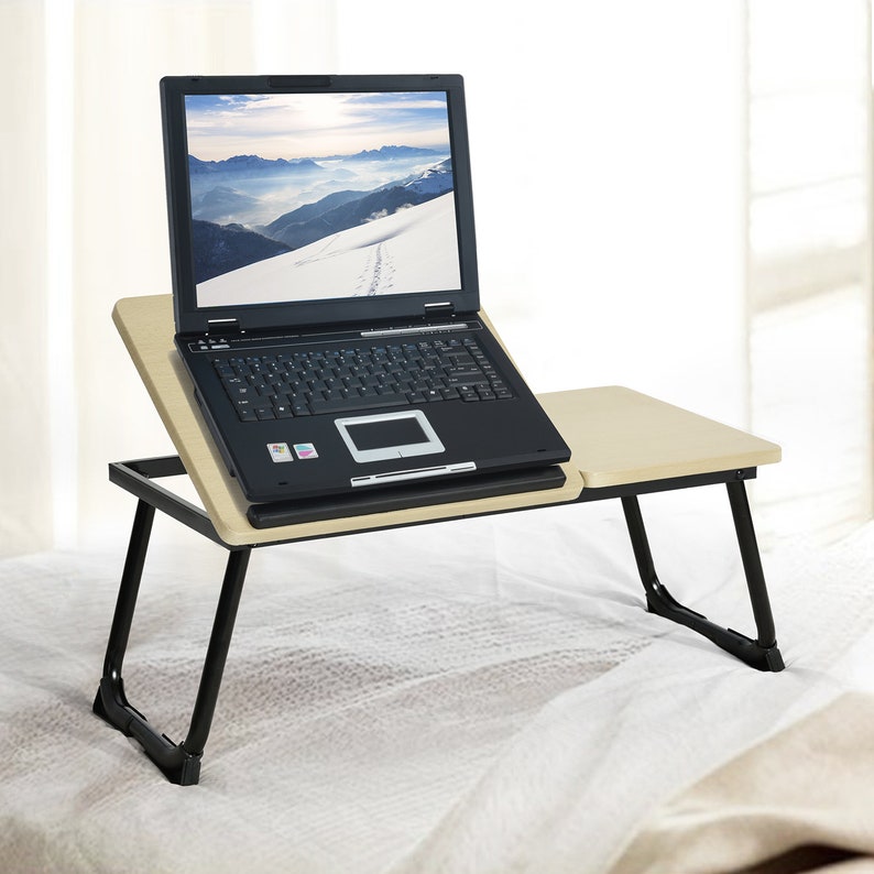 Foldable Study Desk Portable Laptop Tray Bed Table Stand Reading Holder Adjule Breakfast Folding Legs Beech Black White