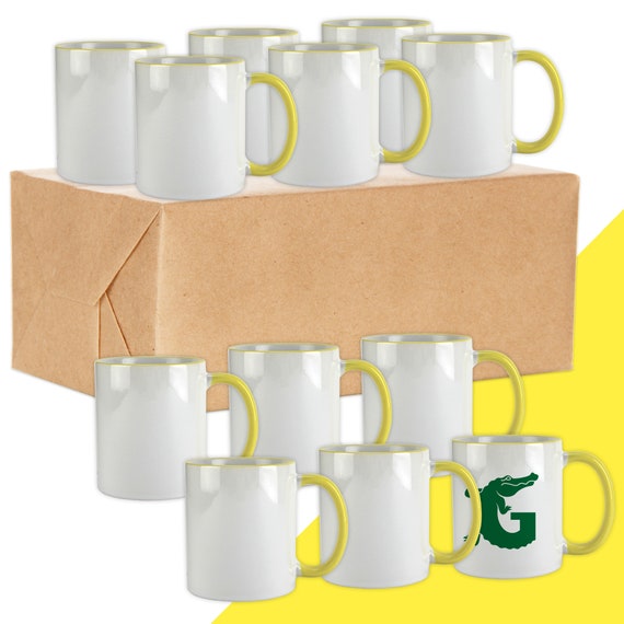 Gator Bulk Mugs Sublimation Blank Ceramic Mug White With Yellow Handle and  Rim, 11oz case of 36 