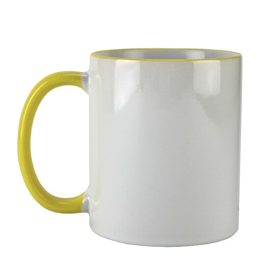 Gator Bulk Mugs Sublimation Blank Ceramic Mug White With Yellow Handle and  Rim, 11oz case of 36 