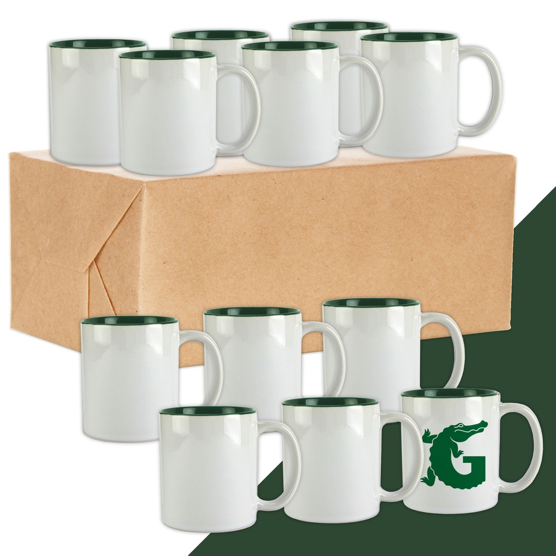 36 Pack 11oz Sublimation Ceramic Mugs - Blank White Mugs With Royal Blue Rim For Printing