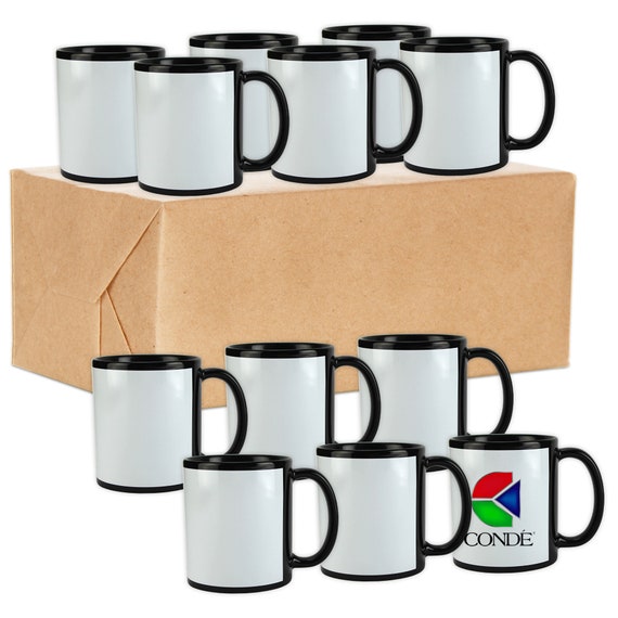 Conde Premium Mugs Bulk Sublimation Blank Ceramic Mug Black With White  Panel, 11oz case of 36 
