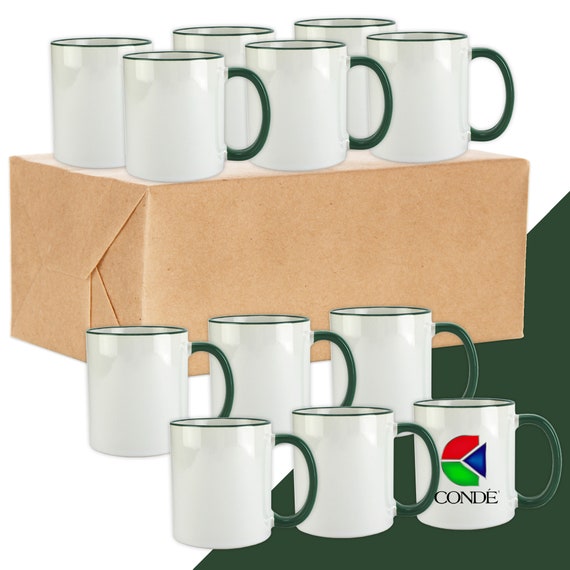Conde Premium Sublimation Mugs Bulk Blank Ceramic Mug White With Green  Handle and Rim, 11oz case of 36 