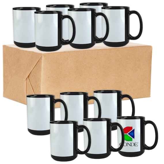 Conde Premium Bulk Mugs Sublimation Blank Ceramic Mug Black With White  Panel, Sublimation Mugs 15oz case of 24 