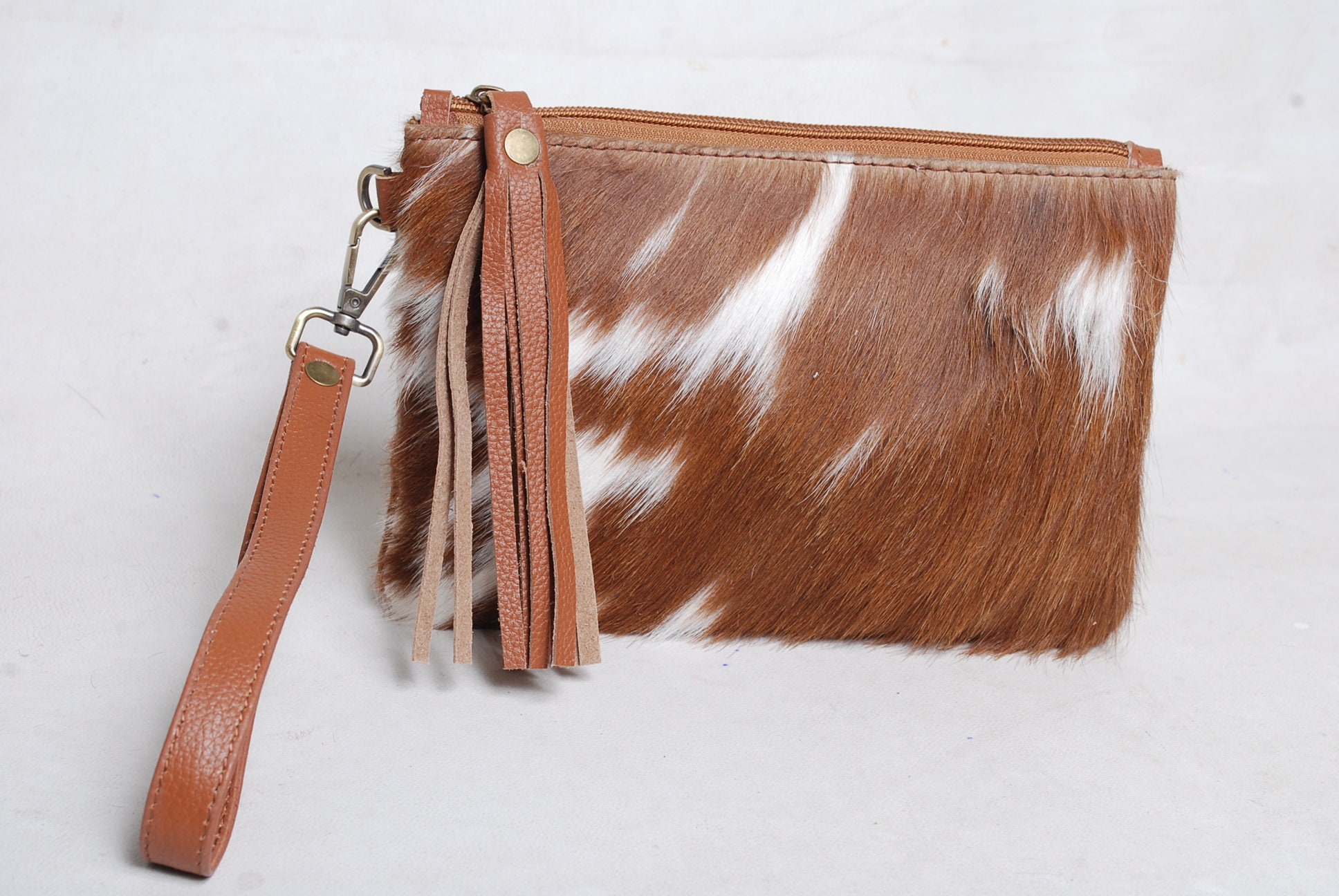 Real Cowhide Leather Wristlet Clutch Wallet Double Side Hairon Etsy UK