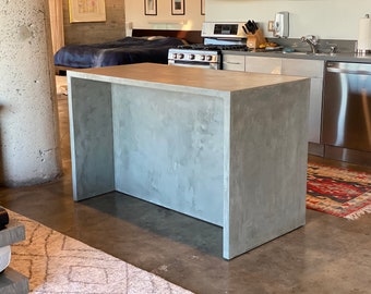 Concrete Kitchen Island | Waterfall Island | Minimal Kitchen Furniture | Bar Counter | Distressed Concrete Table | Modern Bar Table