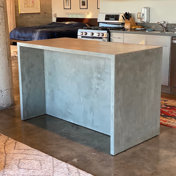 Stonewashed Concrete Island | Waterfall Island | Minimal Kitchen Furniture | Bar Counter | Distressed Concrete Table | Modern Bar Table