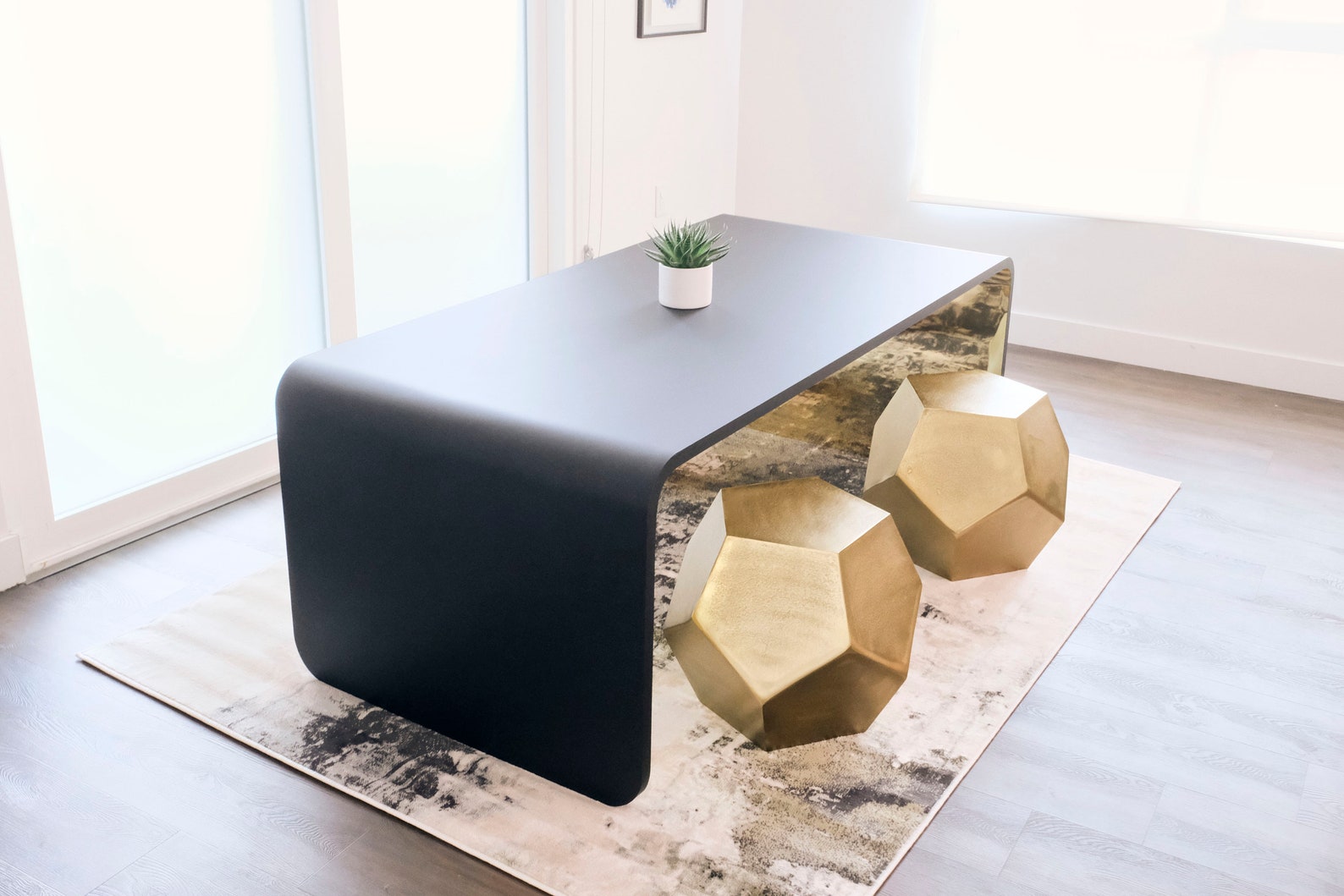 Curved Waterfall Table Minimal Dining Table Mid Century Etsy