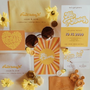 70er Retro Hochzeitseinladung, Digitale Hochzeitseinladung, Vintage Hochzeitseinladung