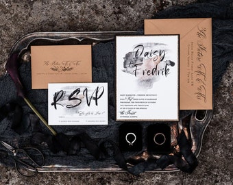 Invitación de boda negra y dorada, Suite de invitación de boda digital // personalizada