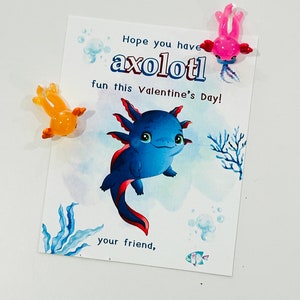 Axolotl Valentine&#39;s Day Card // Valentine Digital Print // Axolotl // Favour tag //Class Gift