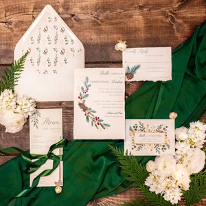 Winter Beere Einladung, Digitale Hochzeitseinladungs-Reihe, Hochzeit Digitale Einladung//Weihnachtsgrüne Hochzeit
