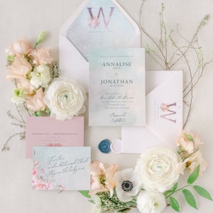 Whimsical and Romantic Wedding Invitation, Digital Wedding Invitation Suite, Monogram Watercolor Wedding