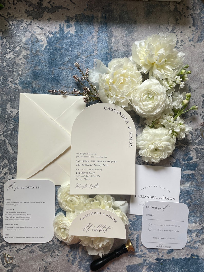 Modern and Minimal Arch Layered Wedding Invitation Set image 10