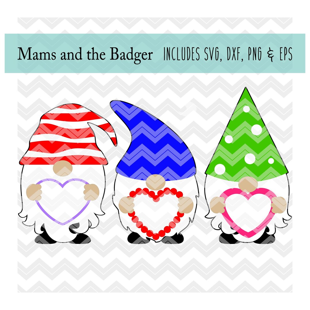 Gnomes Valentine Svg, Three Gnomes Holding Hearts Cutting File ...