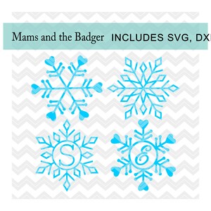 May include: Four blue snowflake designs, two with a circle in the centre containing the letters "S" and "E".