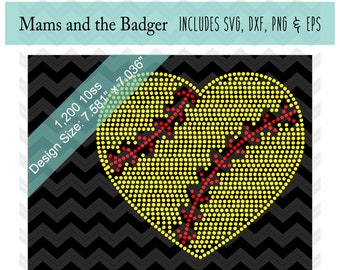 Rhinestone Softball, Rhinestone Template, Softball Love Bling, Baseball Heart svg, Cut File, Silhouette Cameo, Cricut Download, dxf png eps