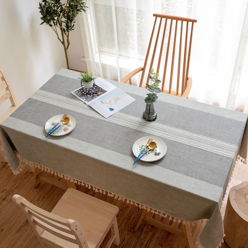 Linen Tablecloth Tassel Tablecloth Various Sizes Grey Etsy