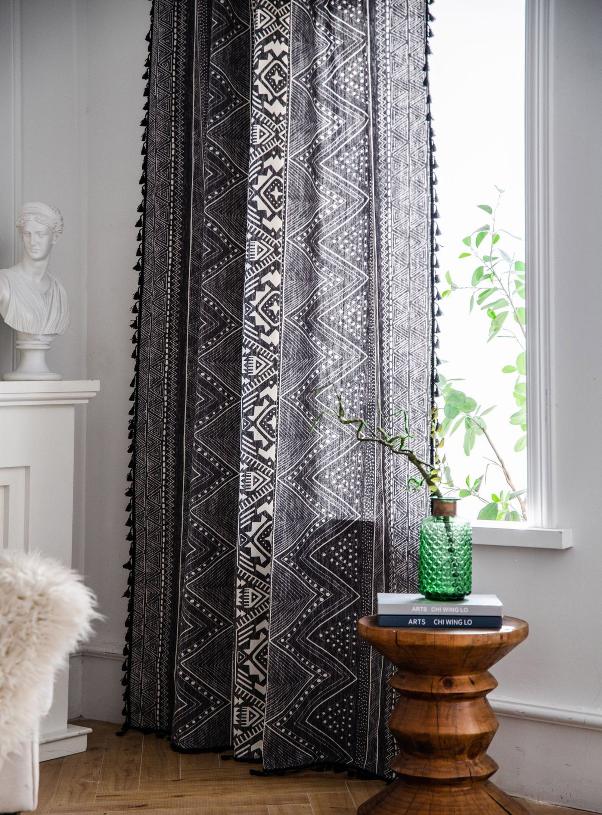 Living Room Curtain Bedroom Curtain Black Boho Curtains Etsy UK