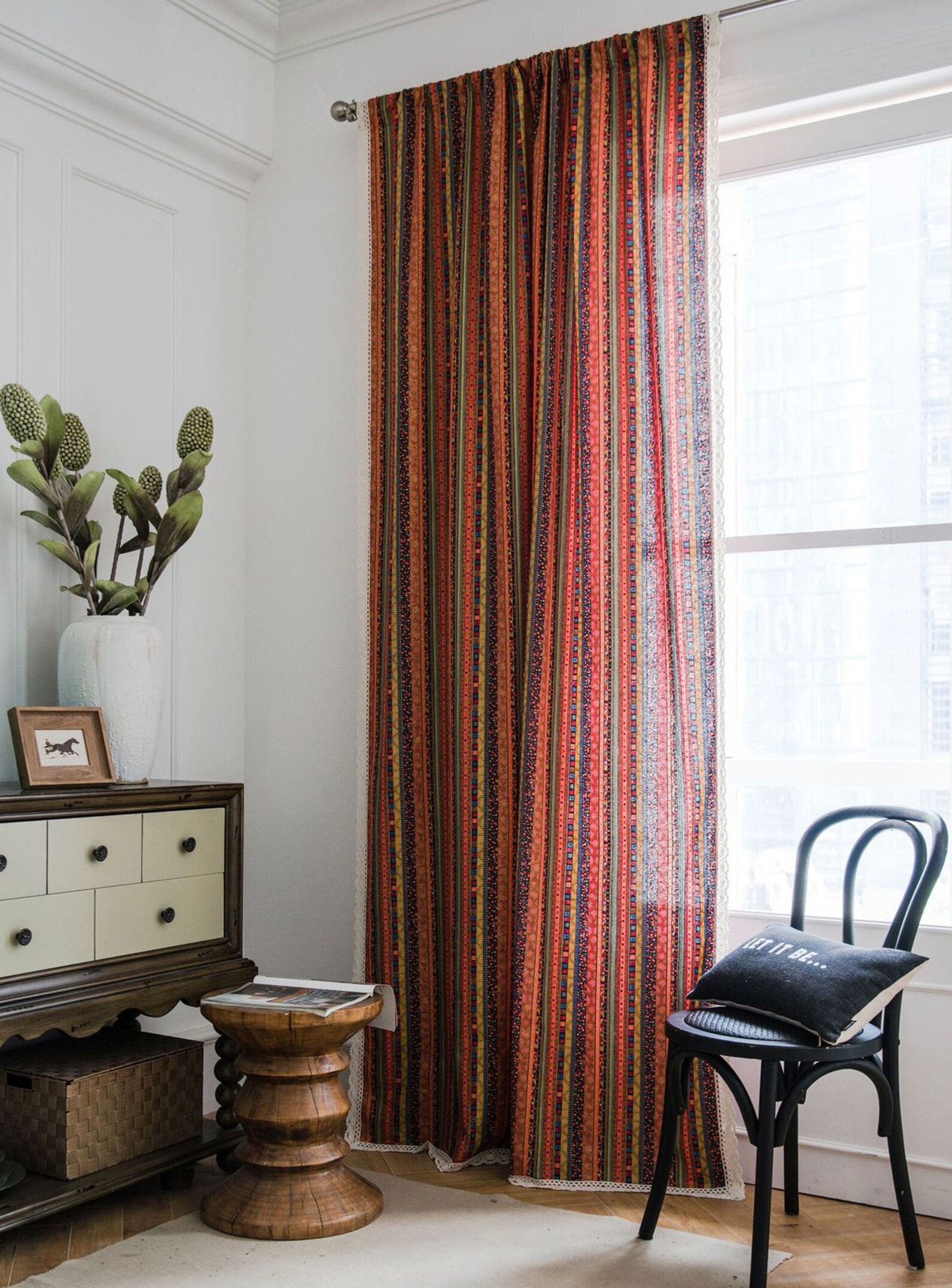 Living Room Curtain Bedroom Curtain Boho Curtains Wrinkle Etsy