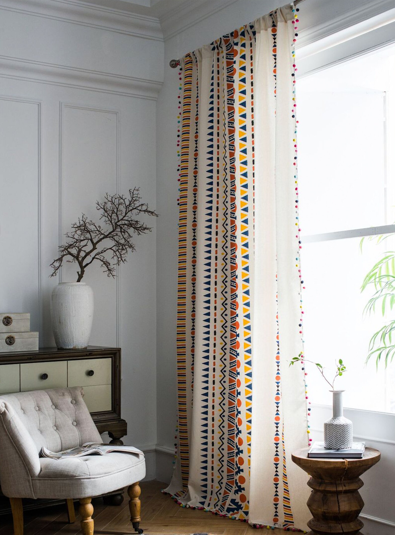 Cotton Linen Curtain Boho Curtain Stripe Curtains Wrinkle Etsy Australia