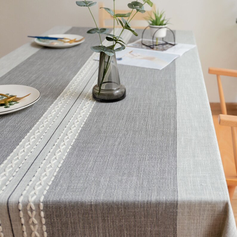 Linen Tablecloth Tassel Tablecloth Various Sizes Grey Etsy